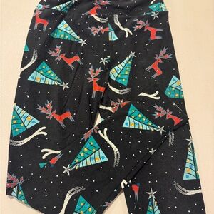 LuLaRoe Black Leggings with Colorful Holiday Print